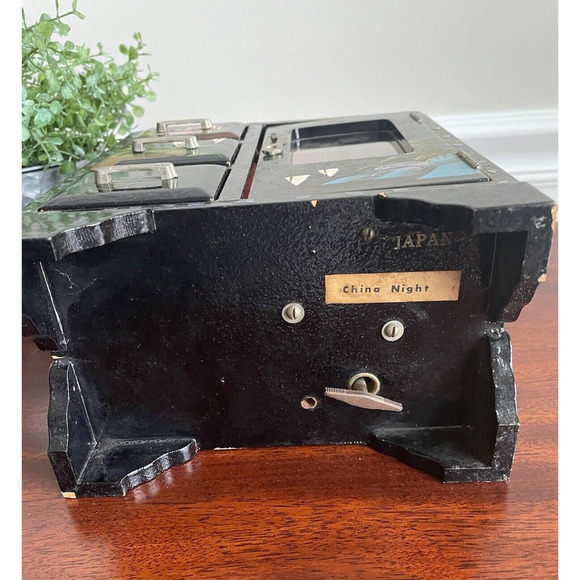 Vintage Black Lacquer Japanese Jewelry Box Ballerina Music Box Hand-painted - Picture 10 of 12